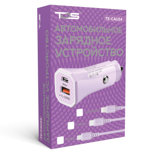 TDS TS-CAU54 Фиолетовый ЗУ авто USB + кабель Micro USB (Type-C, 2400mA)